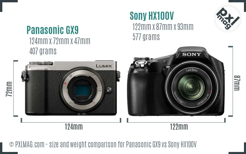 Panasonic GX9 vs Sony HX100V size comparison
