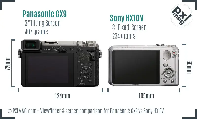 Panasonic GX9 vs Sony HX10V Screen and Viewfinder comparison