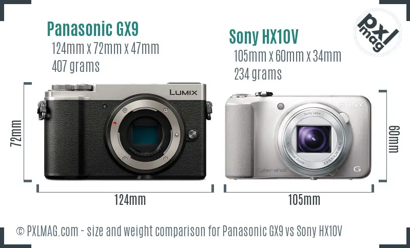 Panasonic GX9 vs Sony HX10V size comparison