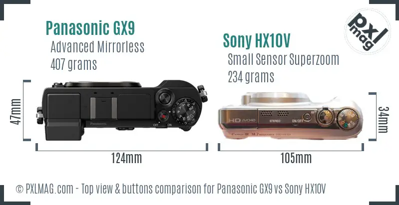 Panasonic GX9 vs Sony HX10V top view buttons comparison