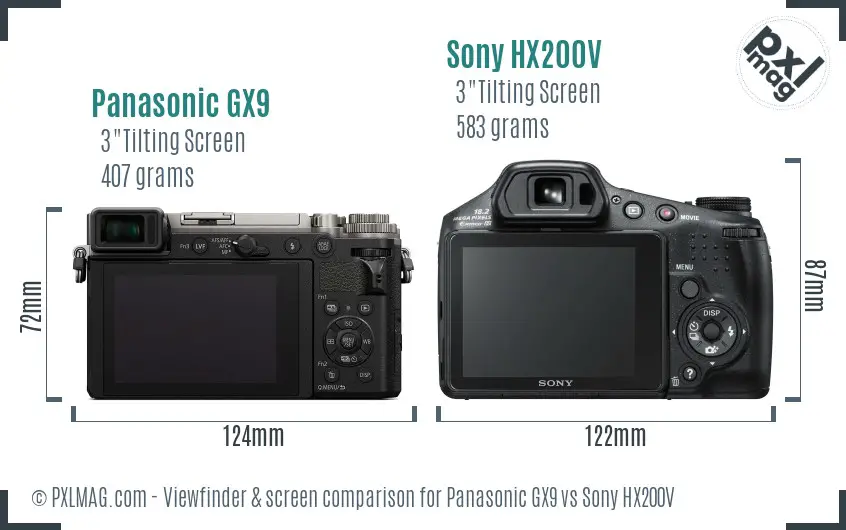 Panasonic GX9 vs Sony HX200V Screen and Viewfinder comparison