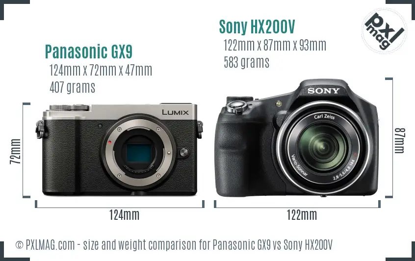 Panasonic GX9 vs Sony HX200V size comparison