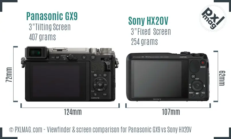 Panasonic GX9 vs Sony HX20V Screen and Viewfinder comparison