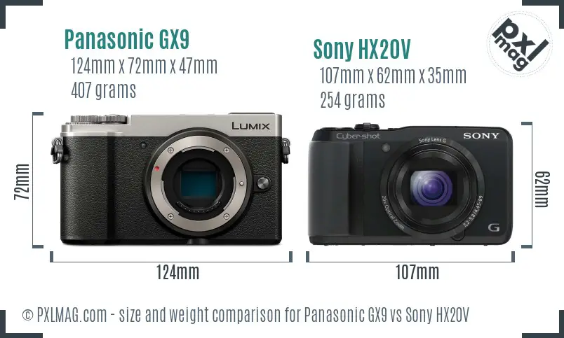Panasonic GX9 vs Sony HX20V size comparison