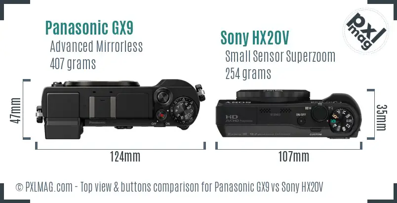 Panasonic GX9 vs Sony HX20V top view buttons comparison