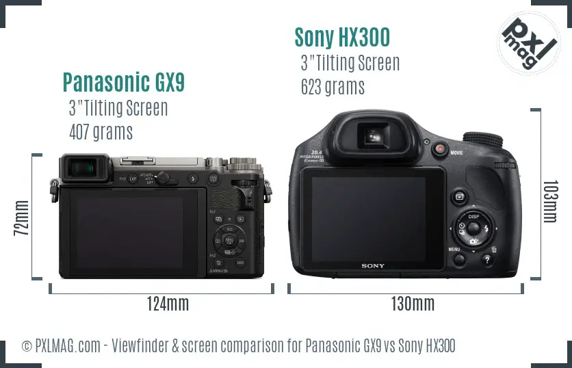 Panasonic GX9 vs Sony HX300 Screen and Viewfinder comparison