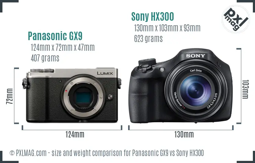 Panasonic GX9 vs Sony HX300 size comparison