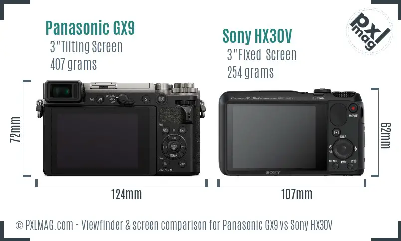 Panasonic GX9 vs Sony HX30V Screen and Viewfinder comparison