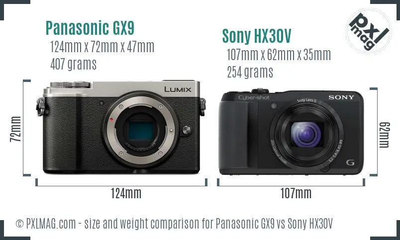 Panasonic GX9 vs Sony HX30V size comparison
