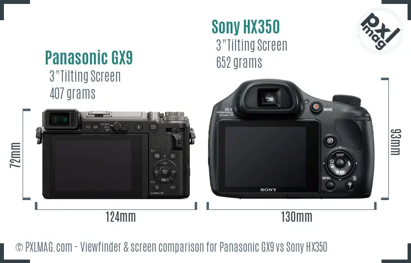 Panasonic GX9 vs Sony HX350 Screen and Viewfinder comparison