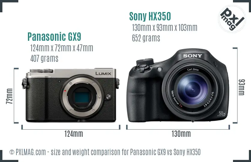 Panasonic GX9 vs Sony HX350 size comparison