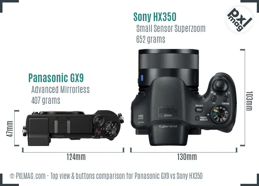 Panasonic GX9 vs Sony HX350 top view buttons comparison