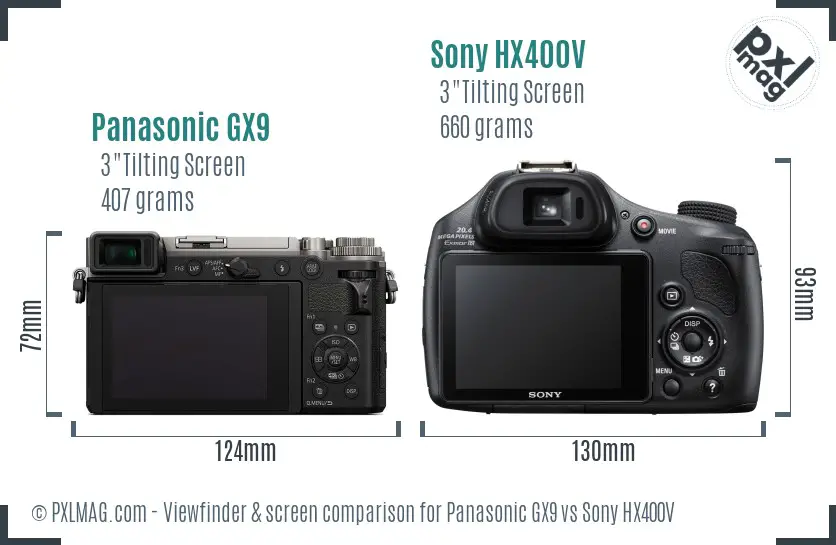 Panasonic GX9 vs Sony HX400V Screen and Viewfinder comparison