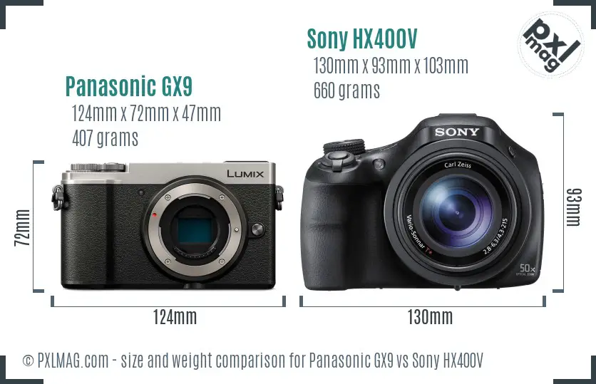 Panasonic GX9 vs Sony HX400V size comparison