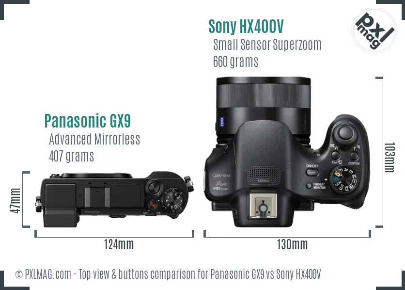Panasonic GX9 vs Sony HX400V top view buttons comparison