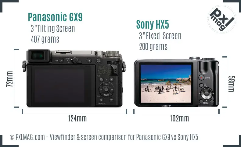 Panasonic GX9 vs Sony HX5 Screen and Viewfinder comparison