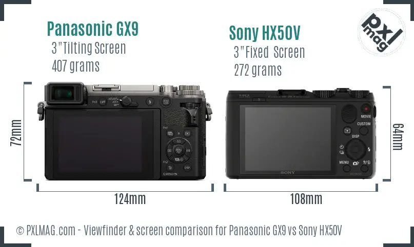 Panasonic GX9 vs Sony HX50V Screen and Viewfinder comparison