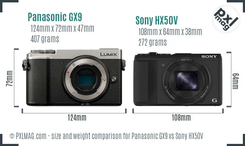 Panasonic GX9 vs Sony HX50V size comparison