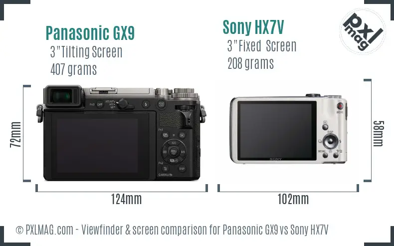 Panasonic GX9 vs Sony HX7V Screen and Viewfinder comparison