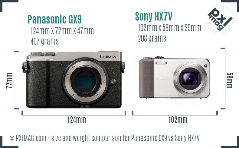 Panasonic GX9 vs Sony HX7V size comparison