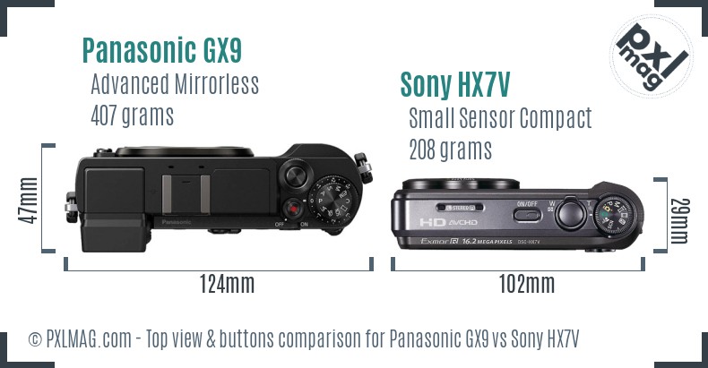 Panasonic GX9 vs Sony HX7V top view buttons comparison