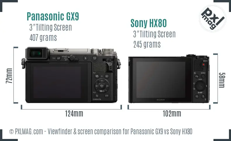 Panasonic GX9 vs Sony HX80 Screen and Viewfinder comparison