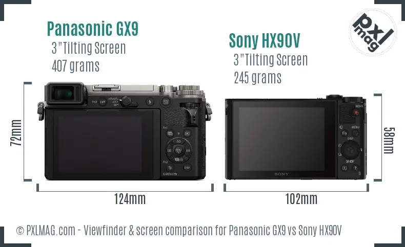 Panasonic GX9 vs Sony HX90V Screen and Viewfinder comparison