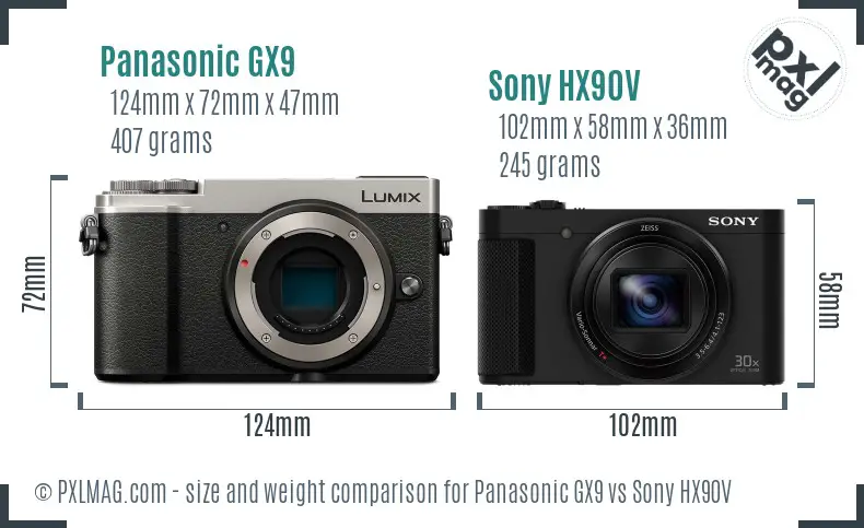 Panasonic GX9 vs Sony HX90V size comparison