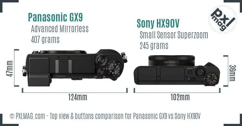 Panasonic GX9 vs Sony HX90V top view buttons comparison