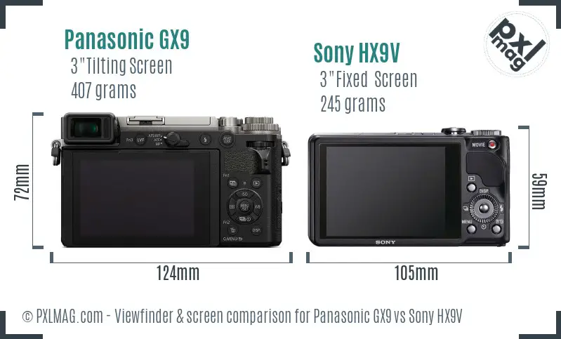 Panasonic GX9 vs Sony HX9V Screen and Viewfinder comparison