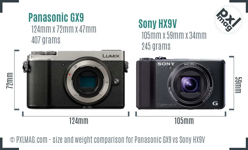 Panasonic GX9 vs Sony HX9V size comparison