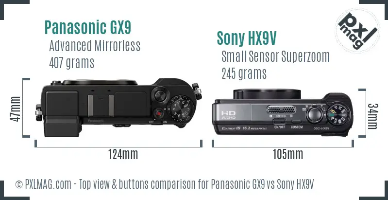 Panasonic GX9 vs Sony HX9V top view buttons comparison