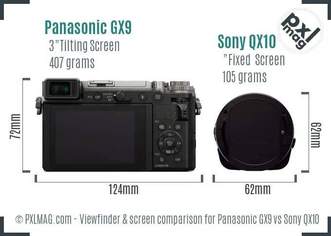 Panasonic GX9 vs Sony QX10 Screen and Viewfinder comparison
