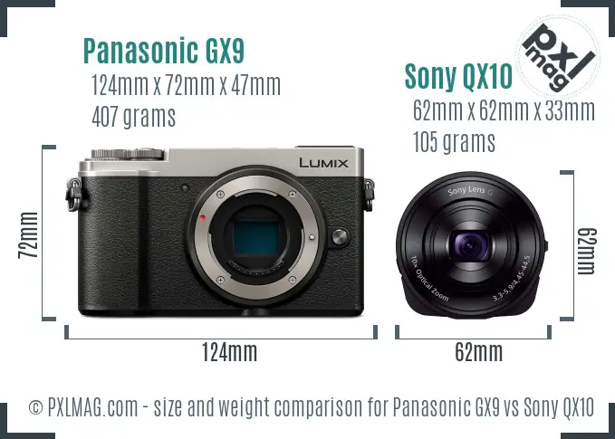 Panasonic GX9 vs Sony QX10 size comparison