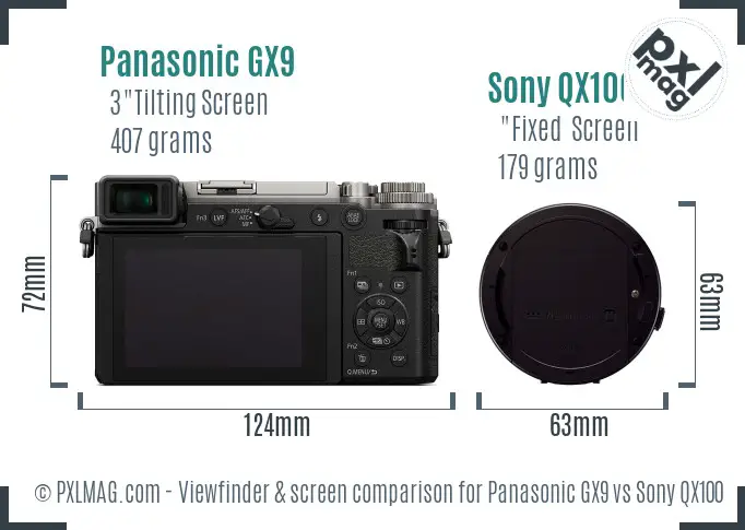 Panasonic GX9 vs Sony QX100 Screen and Viewfinder comparison