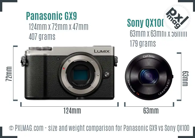 Panasonic GX9 vs Sony QX100 size comparison