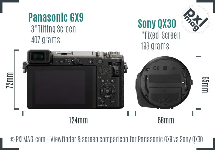Panasonic GX9 vs Sony QX30 Screen and Viewfinder comparison