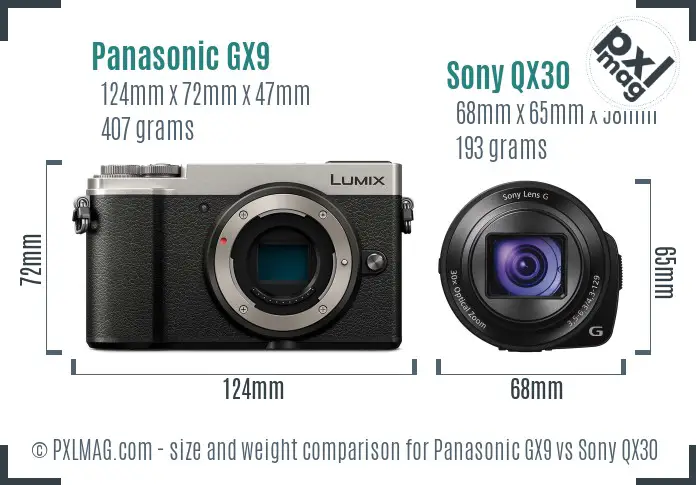 Panasonic GX9 vs Sony QX30 size comparison
