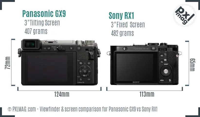 Panasonic GX9 vs Sony RX1 Screen and Viewfinder comparison