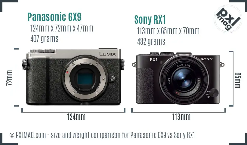 Panasonic GX9 vs Sony RX1 size comparison