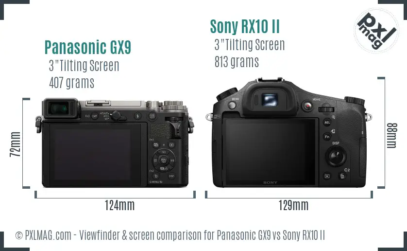 Panasonic GX9 vs Sony RX10 II Screen and Viewfinder comparison