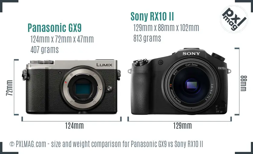 Panasonic GX9 vs Sony RX10 II size comparison
