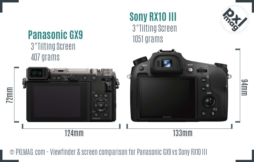 Panasonic GX9 vs Sony RX10 III Screen and Viewfinder comparison