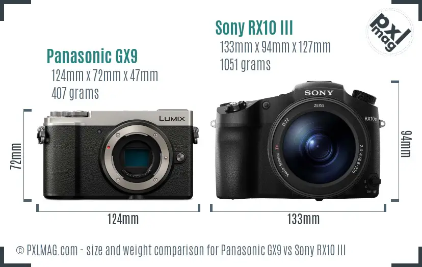 Panasonic GX9 vs Sony RX10 III size comparison