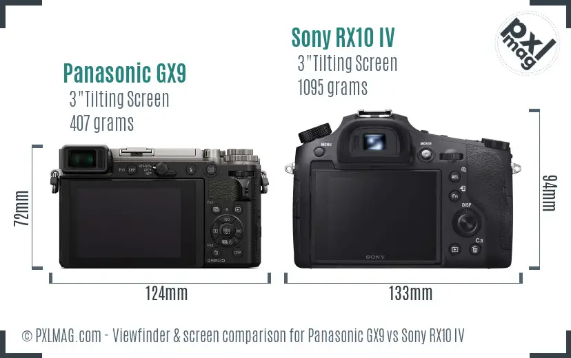 Panasonic GX9 vs Sony RX10 IV Screen and Viewfinder comparison