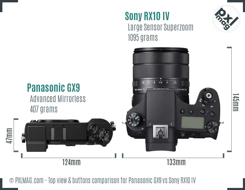 Panasonic GX9 vs Sony RX10 IV top view buttons comparison