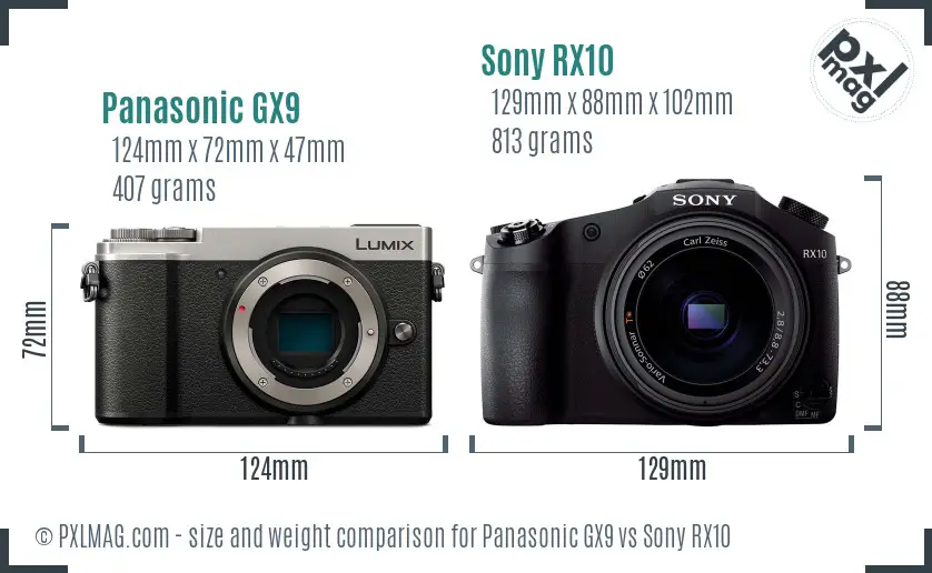 Panasonic GX9 vs Sony RX10 size comparison