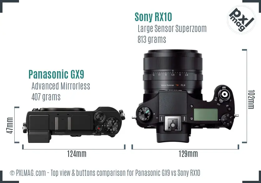 Panasonic GX9 vs Sony RX10 top view buttons comparison