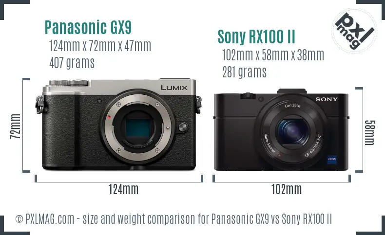 Panasonic GX9 vs Sony RX100 II size comparison