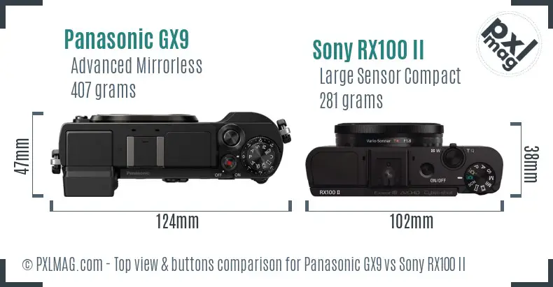 Panasonic GX9 vs Sony RX100 II top view buttons comparison